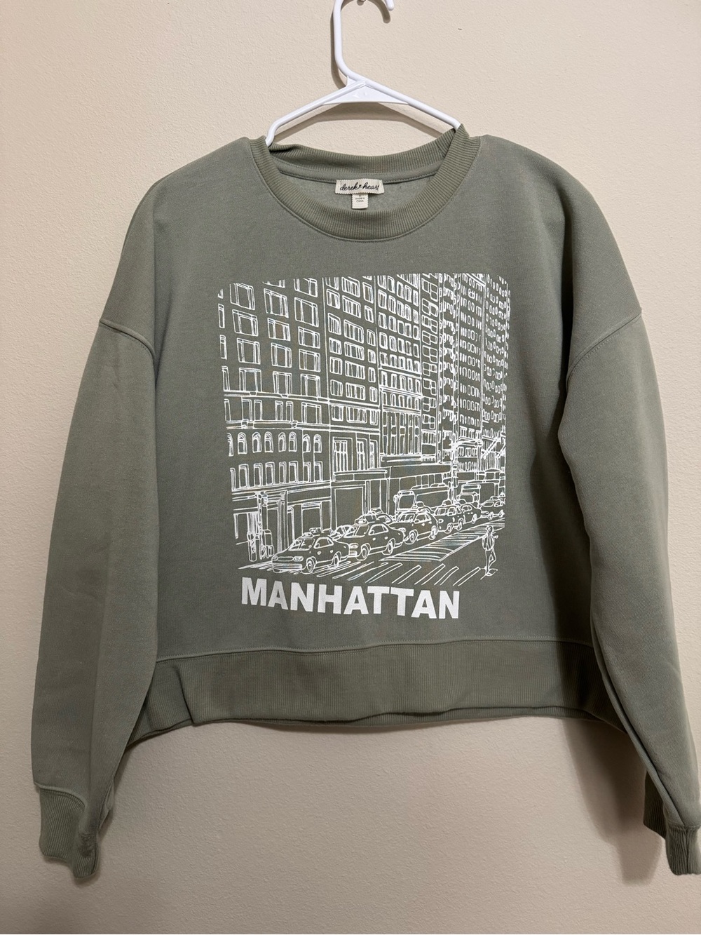 Derek Heart Olive Manhattan Graphic Crewneck Sweatshirt